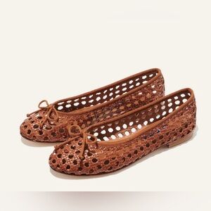 Margaux Cognac Woven Bow Ballet Flats